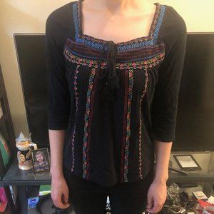 Anthropologie black floral embroidered top (EUC)